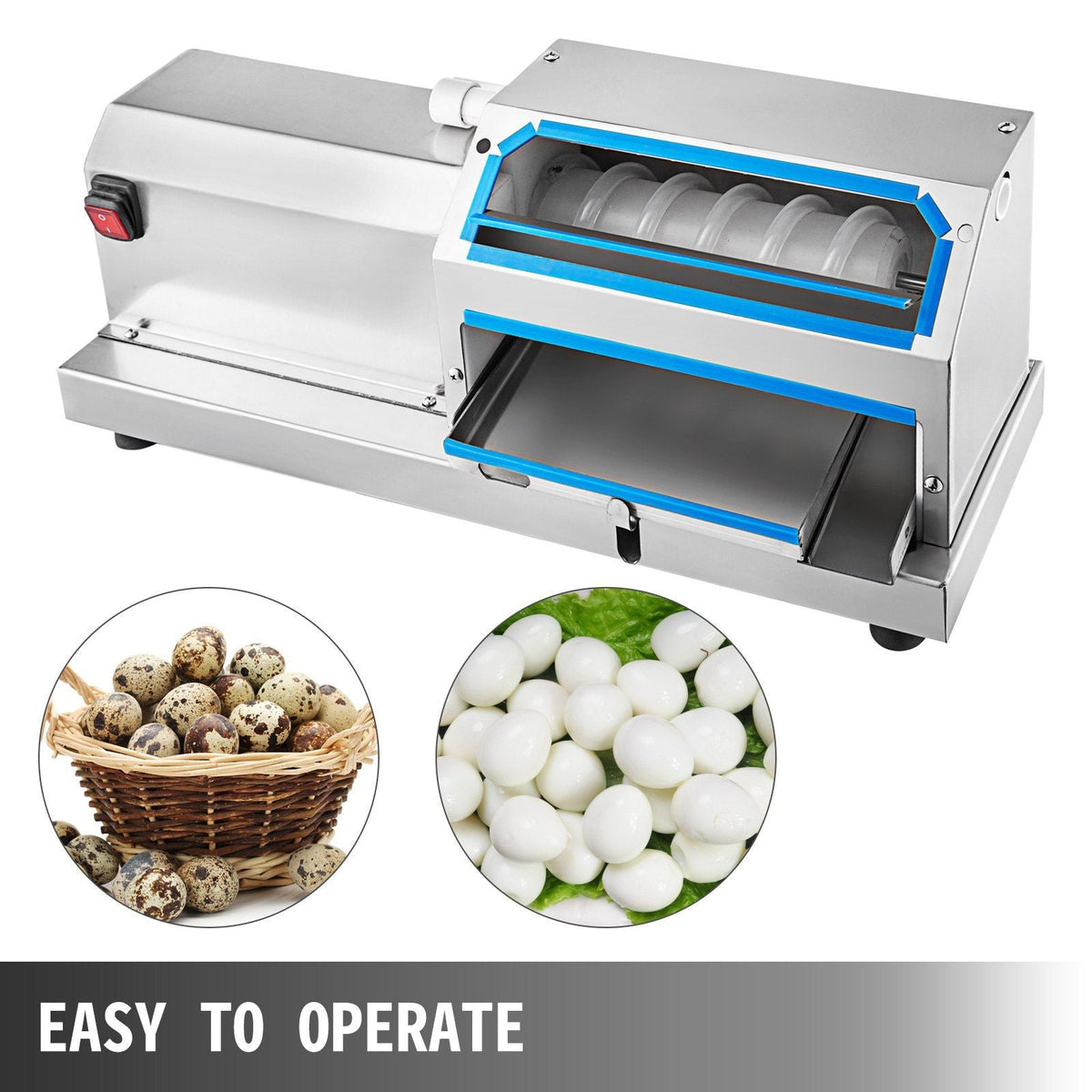 Quail Egg Peeler Machine 60KG/H Quail Egg Sheller 25W Quail Egg Sheller Automatic Quail Egg Peeling Machine Stainless Steel Bird Egg Peeling Machine for Boiled Quail Egg