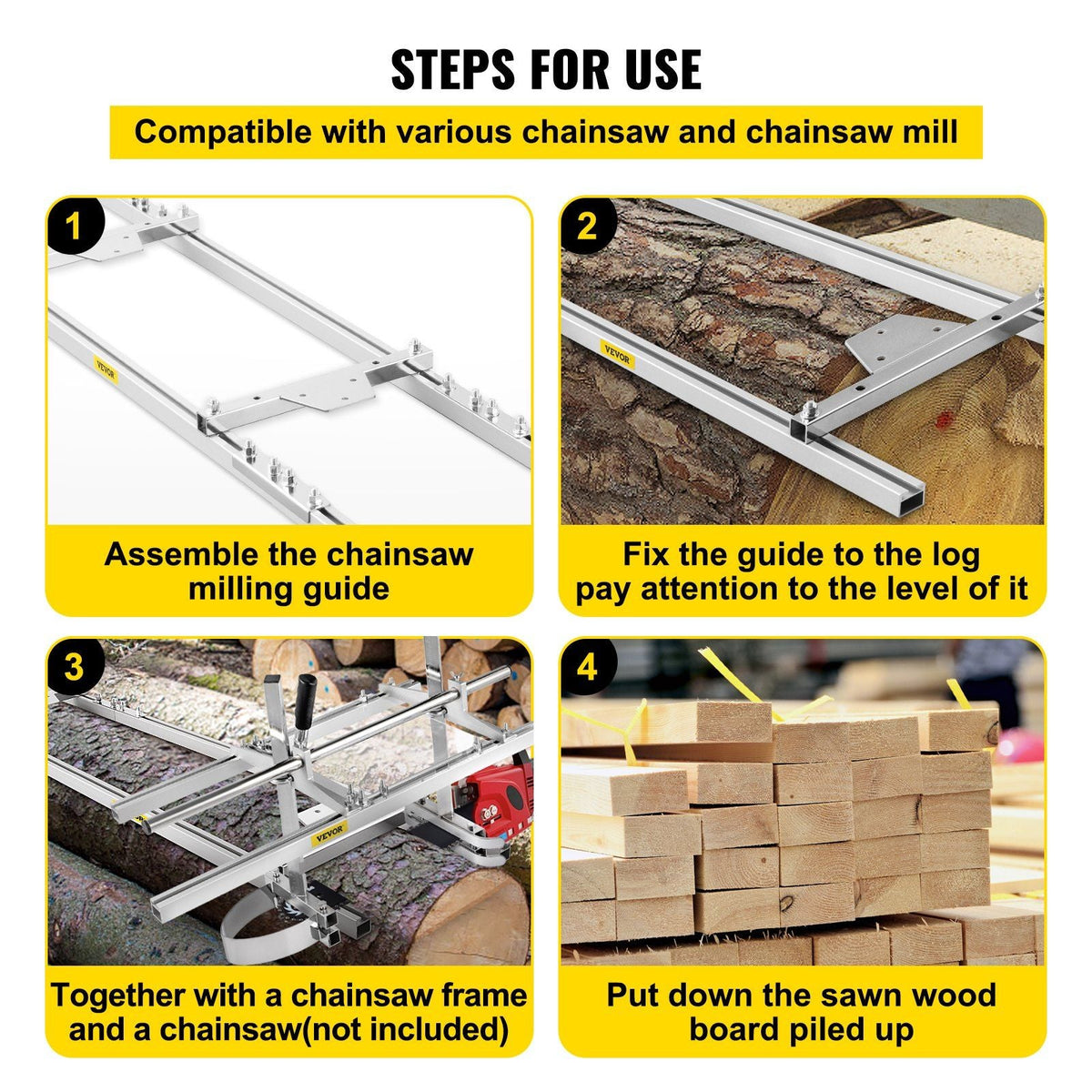 Rail Mill Guide System 9 FT Chainsaw Mill Rail Guide with 4 Wood Fixing Plate Rail Mill Guide Used in Combination with The Saw Mill