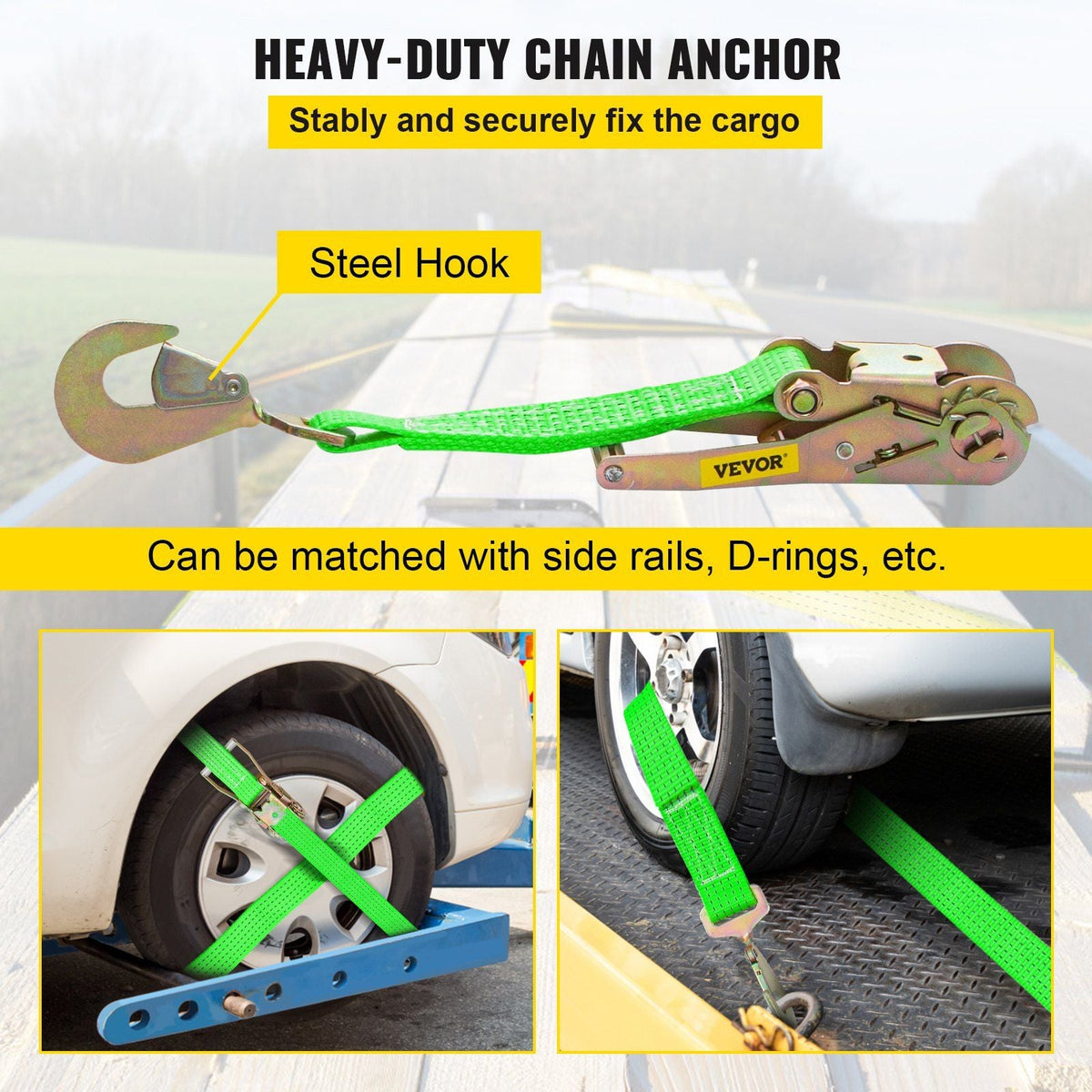 Ratchet Tie Down Straps, 2'' x 15.6' Heavy Duty Ratchet Straps with Snap Hooks, 4000 lbs Working Load, 4 Pack Tie Down Set Includes 8 Axle Straps for Moving Motorcycle, Cargo & Daily Use