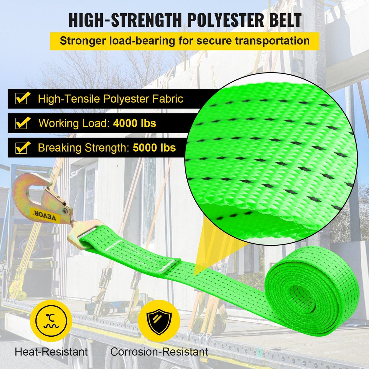 Ratchet Tie Down Straps, 2'' x 15.6' Heavy Duty Ratchet Straps with Snap Hooks, 4000 lbs Working Load, 4 Pack Tie Down Set Includes 8 Axle Straps for Moving Motorcycle, Cargo & Daily Use