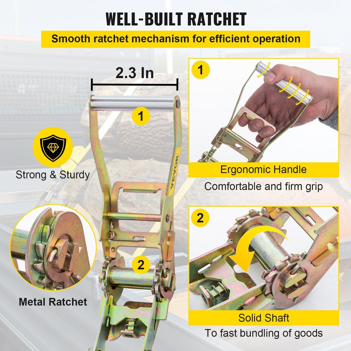 Ratchet Tie Down Straps, 2'' x 15.6' Heavy Duty Ratchet Straps with Snap Hooks, 4000 lbs Working Load, 4 Pack Tie Down Set Includes 8 Axle Straps for Moving Motorcycle, Cargo & Daily Use