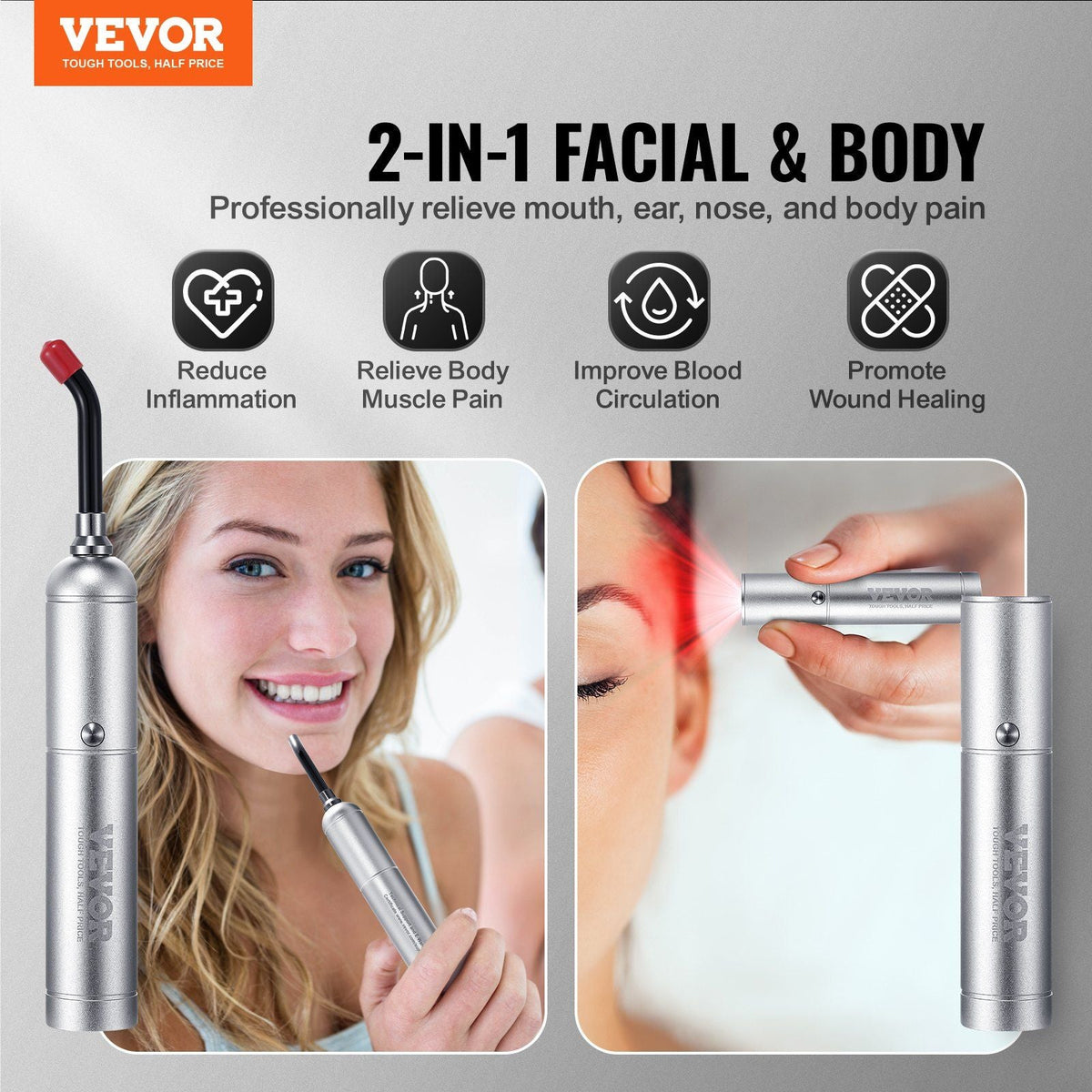 Red Light Therapy Device with Removable Tip, 2 in 1 Facial & Body Light Therapy Wand for Joint Mouth Nose Ear, Handheld Red Light Healing Therapy Torch & 5 Wavelength, Pulse Mode for Pain Relief
