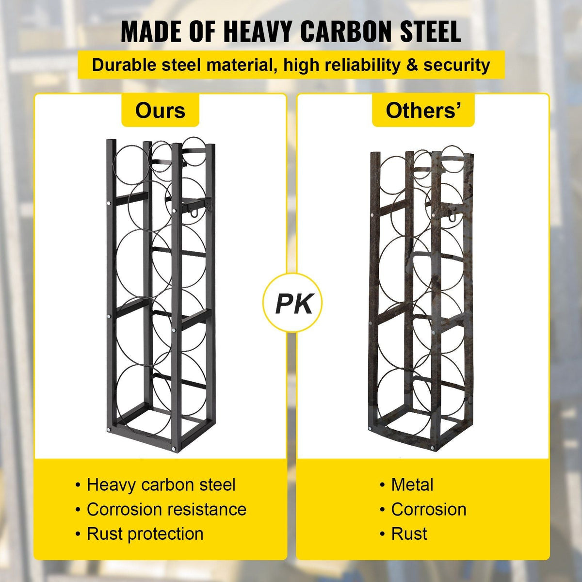 Refrigerant Tank Rack with 3-30lb and Other 3 Saving Space, Cylinder Tank Rack 1168mm, Refrigerant Cylinder Rack Gas Cylinder Racks and Holders, for Gas Oxygen Nitrogen Storage