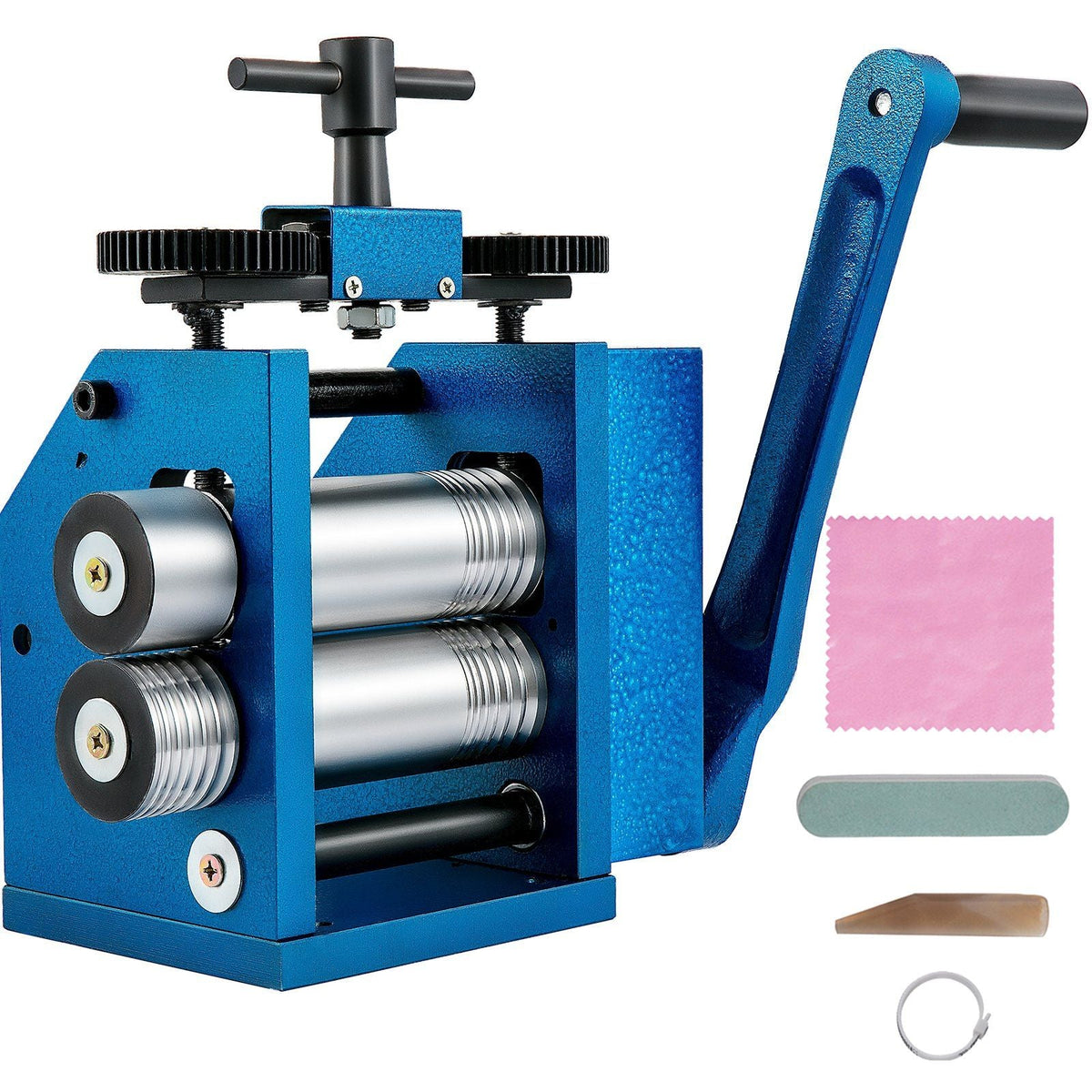 Rolling Mill 4.4"/112mm Jewelry Rolling Mill Machine Gear Ratio 1:2.5 Wire Roller Mill 0.1-7mm Press Thickness Manual Combination Rolling Mill for Jewelry Sheet Square Semicircle Circle Pattern