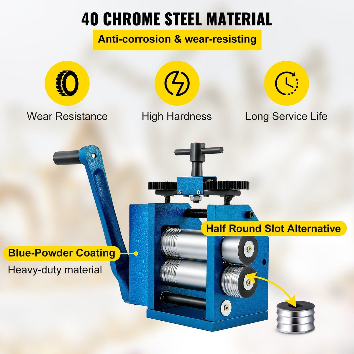 Rolling Mill 4.4"/112mm Jewelry Rolling Mill Machine Gear Ratio 1:2.5 Wire Roller Mill 0.1-7mm Press Thickness Manual Combination Rolling Mill for Jewelry Sheet Square Semicircle Circle Pattern