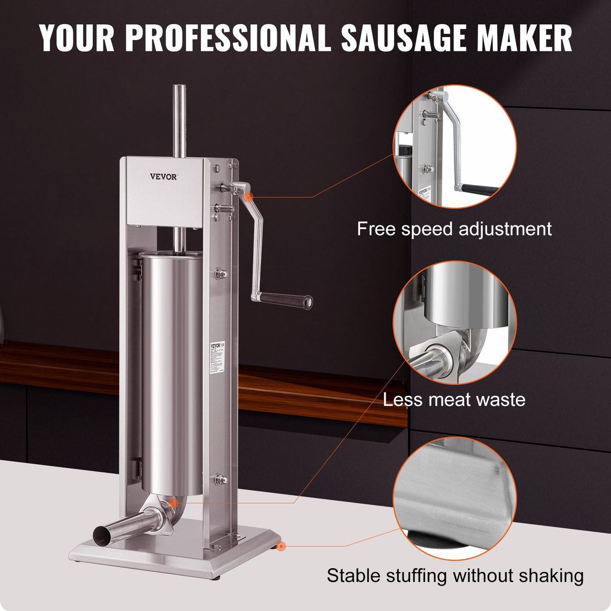 Sausage Stuffer 15LBS/7L Capacity Homemade Sausage Maker Stainless Steel