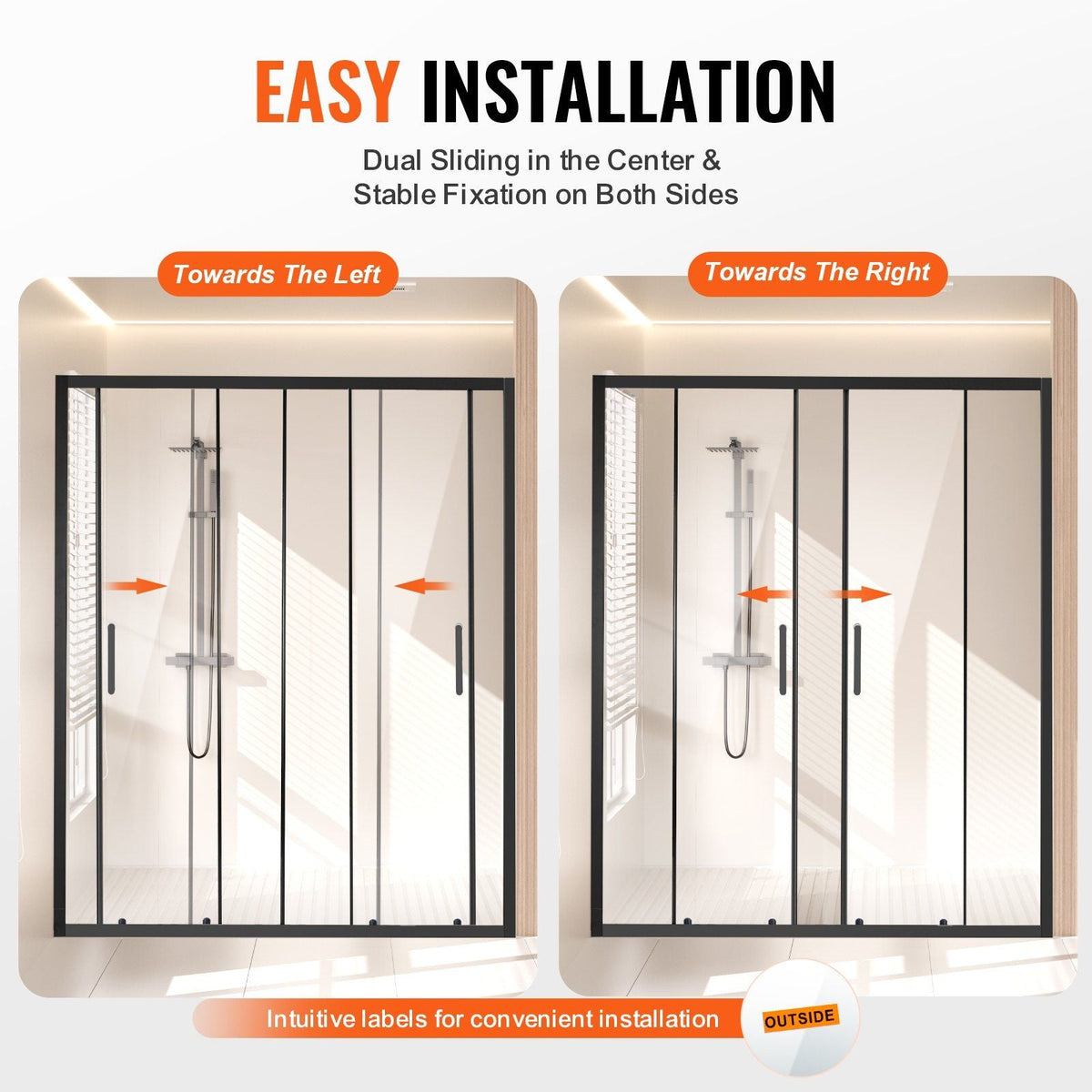Semi-frameless Double Sliding Shower Door SGCC Tempered Glass Matte Black