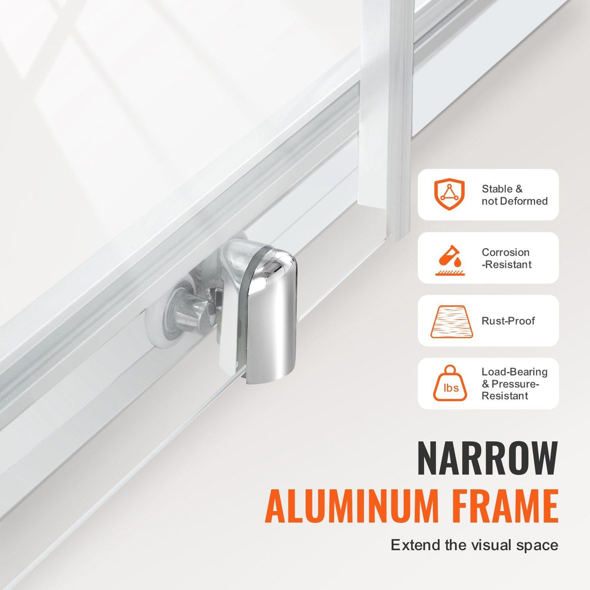 Semi-frameless Shower Door 57.7-59" x 70" SGCC Tempered Glass 1/4" Chrome