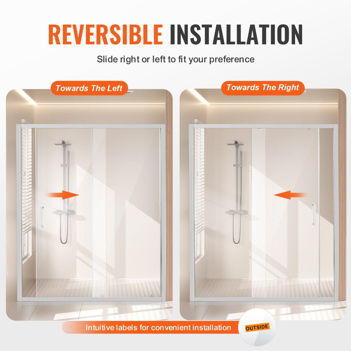 Semi-frameless Shower Door 57.7-59" x 70" SGCC Tempered Glass 1/4" Chrome
