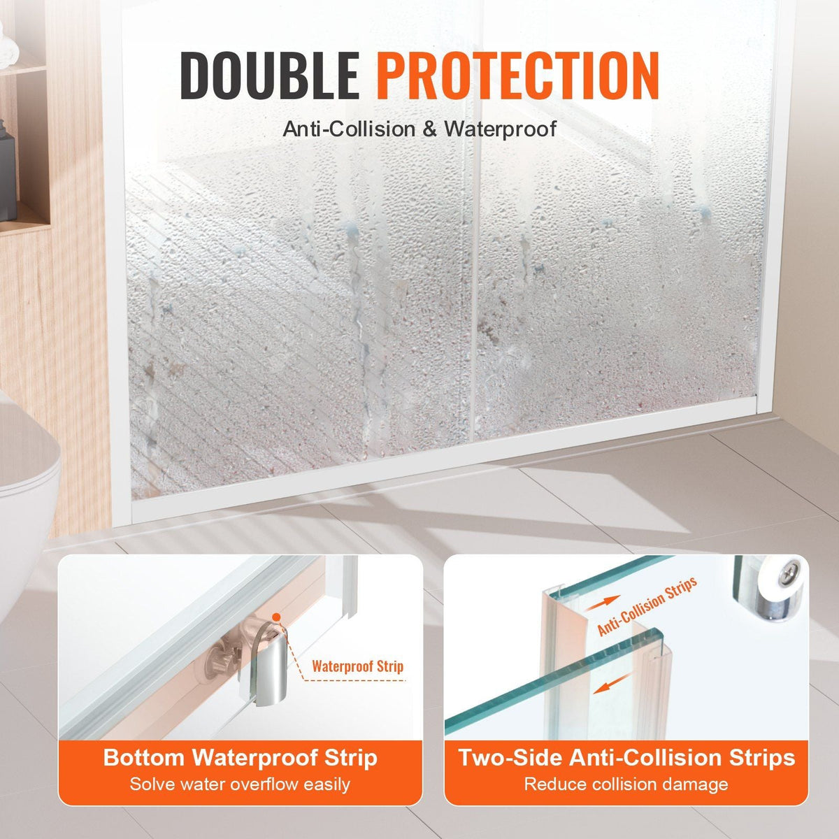Semi-frameless Shower Door 57.7-59" x 70" SGCC Tempered Glass 1/4" Chrome