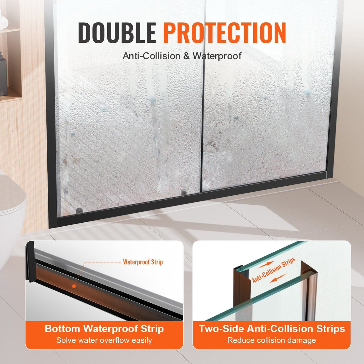 Semi-frameless Shower Door 57.7-59" x 70" Tempered Glass 1/4" Matte Black