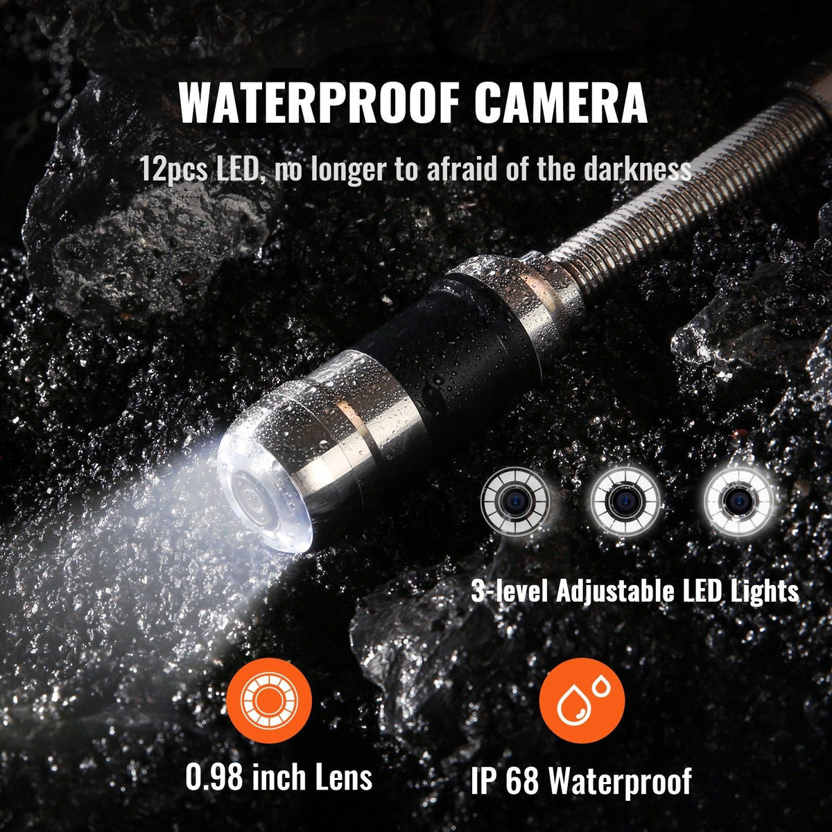 Sewer Camera, 7" Screen Pipeline Inspection Camera with DVR Function, 66 ft/20 m Waterproof IP68 Camera, 12 pcs Adjustable LED, with a 16 GB SD Card for Sewer Line, Duct Drain Pipe Plumbing