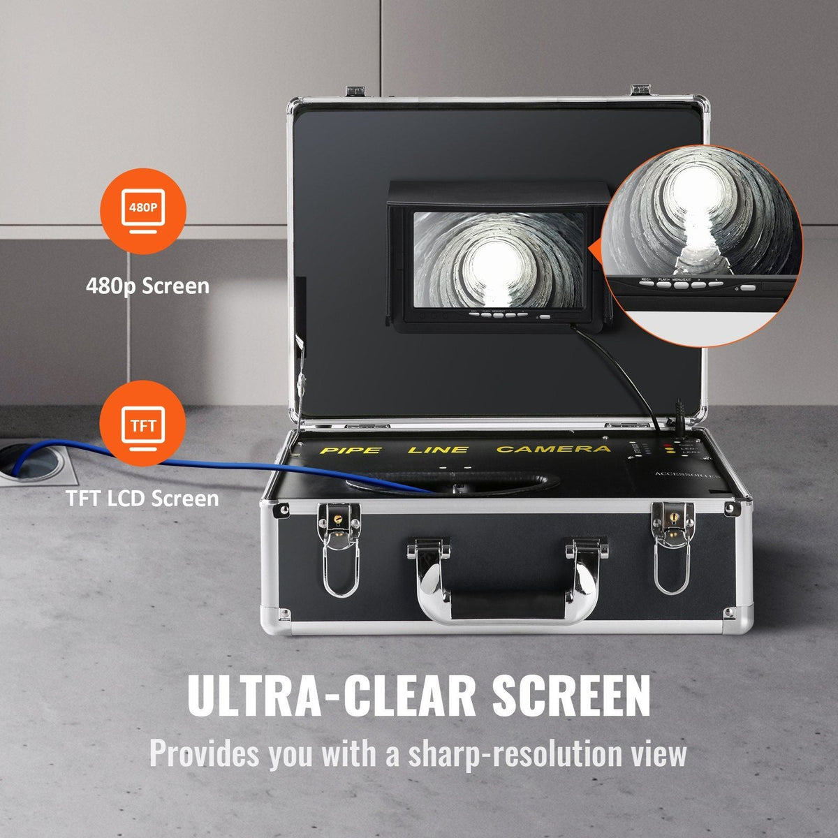 Sewer Camera, 7" Screen Pipeline Inspection Camera with DVR Function, 66 ft/20 m Waterproof IP68 Camera, 12 pcs Adjustable LED, with a 16 GB SD Card for Sewer Line, Duct Drain Pipe Plumbing