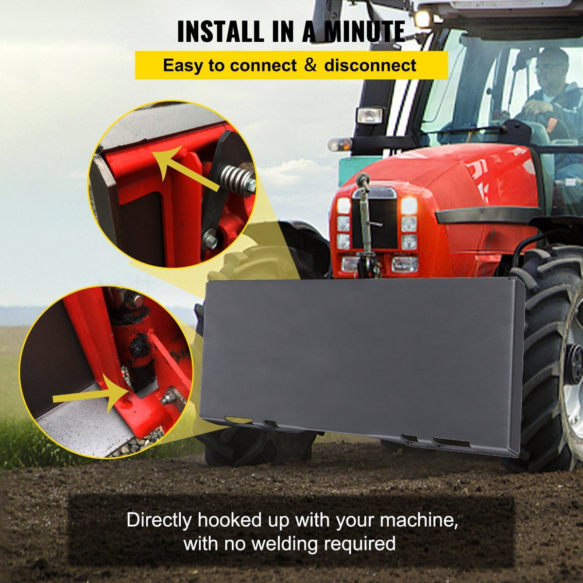 Skid Steer Mount Plate Thick Skid Steer Attachment Plate Steel Quick Attachment Loader Plate with 3 Additional Welding Rods Easy to Weld or Bolt to Different Accessories (1/4")