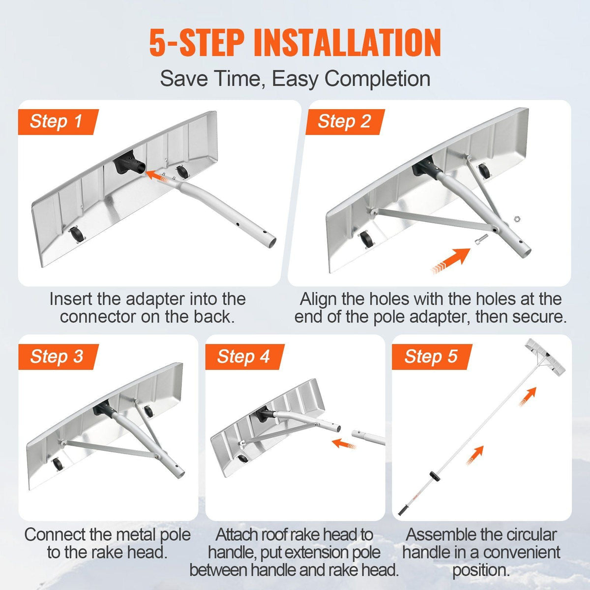 Snow Roof Rake, 25" Blade Snow Removal Tool, 21ft Reach Aluminium Roof Shovel, Roll Wheels for Roof Protection, Anti-Slip Handle Grip, Easy to Setup & Use for House Roof, Car Snow, Wet Leaves