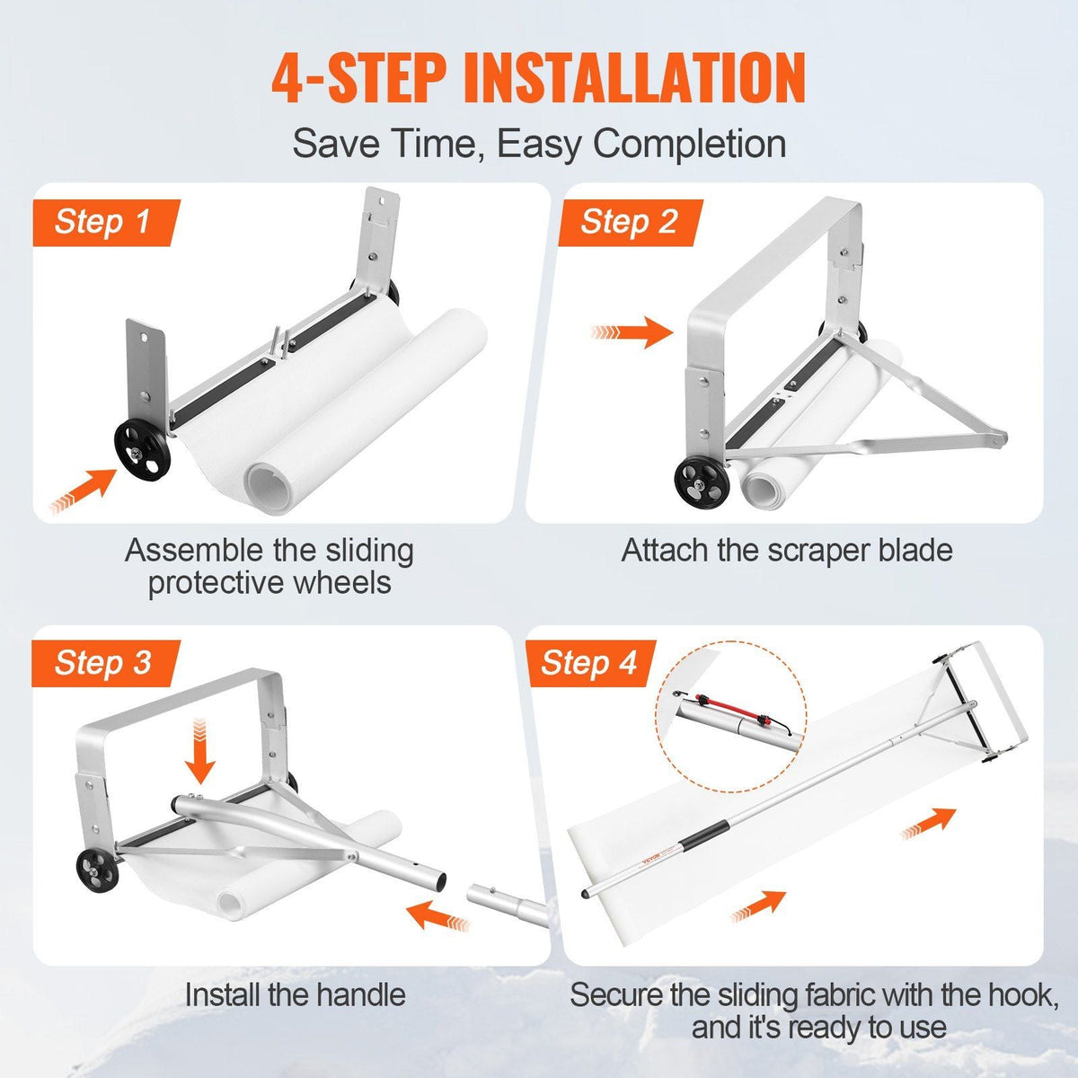 Snow Roof Rake, 30ft Reach Aluminium Roof Shovel with Slide Cloth, Premium 19" Blade Snow Removal Tool, Safe on Roof with Roll Wheels, Anti-Slip Handle, Use for House Roof, Car Snow, Wet Leaves