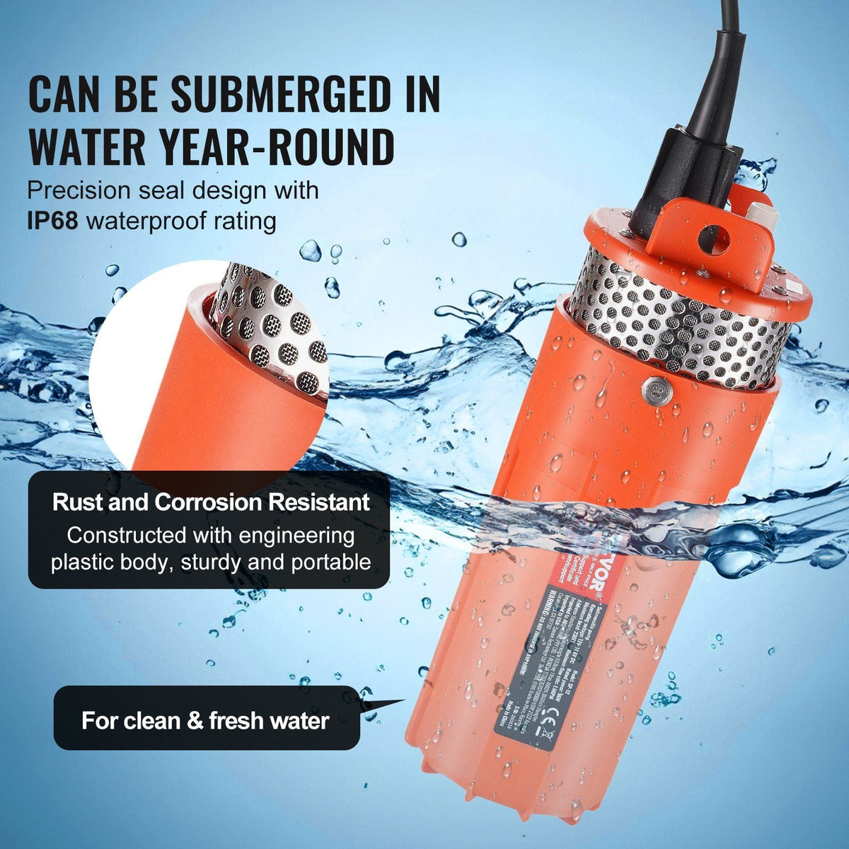Solar Water Pump, 12V DC 96W Submersible Deep Well Pump, Max Flow 1.6 GPM, Max Head 230 ft, Max Submersion 98.4 ft, Solar Powered Water Pump for Well, Farm Ranch Irrigation, Livestock Drinking