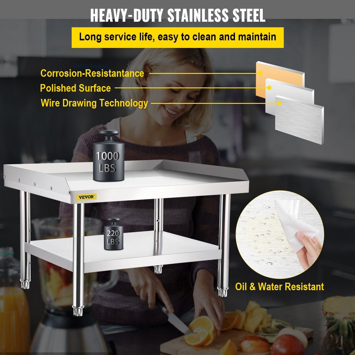 Stainless Steel Equipment Grill Stand, 60 x 30 x 24 Inches Stainless Table, Grill Stand Table with Adjustable Storage Undershelf, Equipment Stand Grill Table for Hotel, Home, Restaurant Kitchen