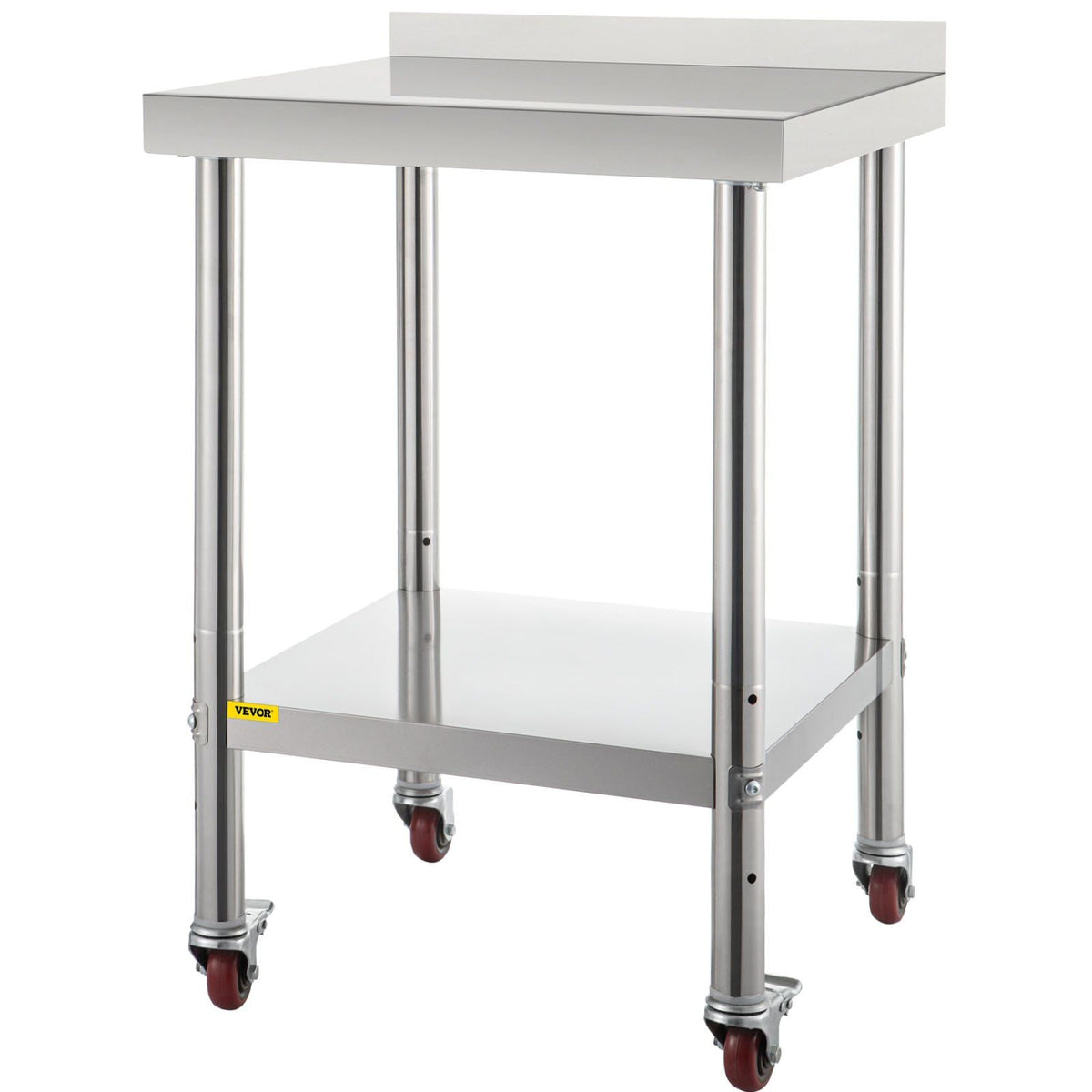 Stainless Steel Prep Table, 24 x 24 x 35 Inch, 440lbs Load Capacity Heavy Duty Metal Worktable with Backsplash Adjustable Undershelf & 4 Casters, Commercial Workstation for Kitchen Restaurant