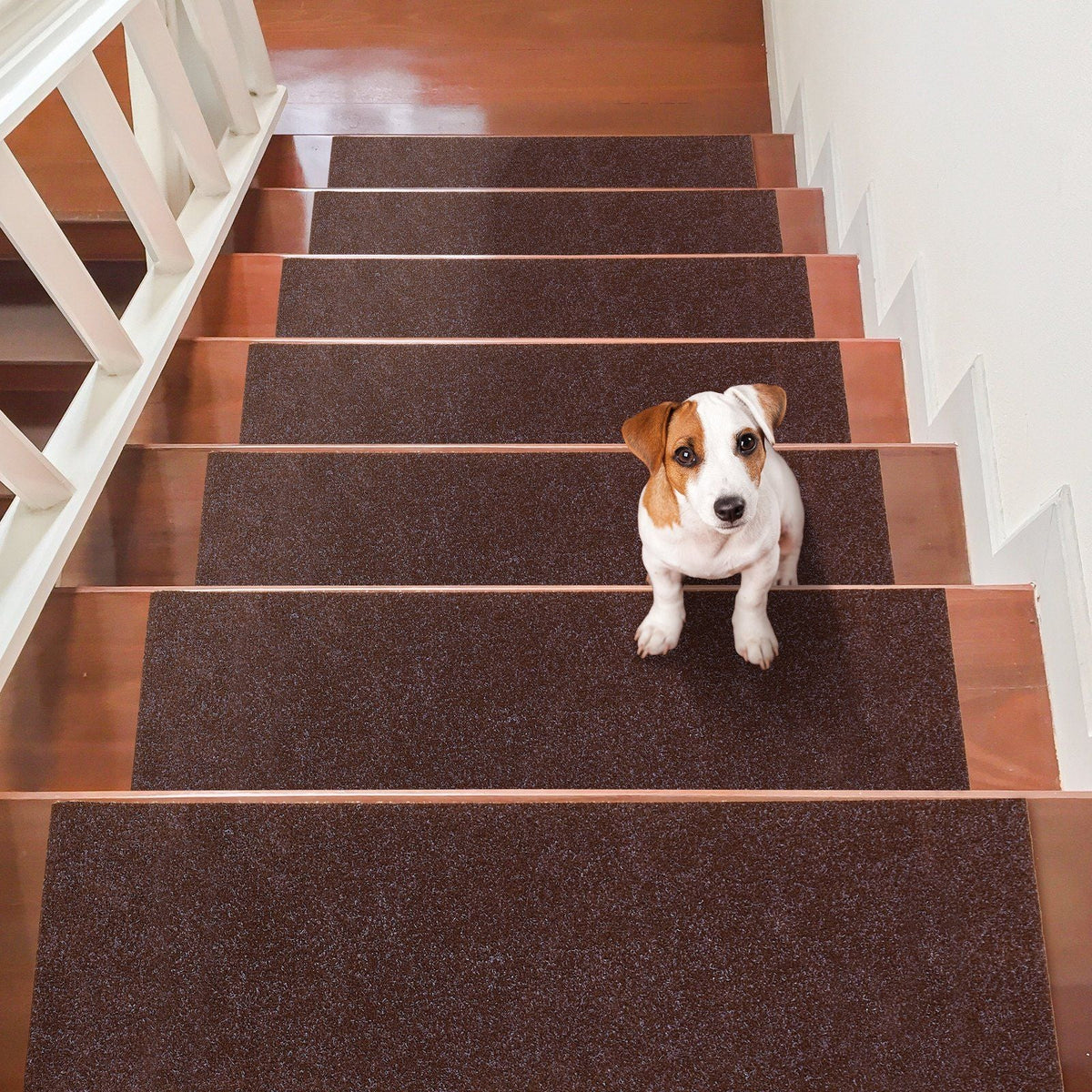 Stair Treads, Non-slip Stairs Carpet 8 x 30 inch, Indoor Stair Runner for Wooden Steps, Anti-slip Carpet Stair Rugs Mats for Kids Elders and Dogs, 15 pcs, Brown