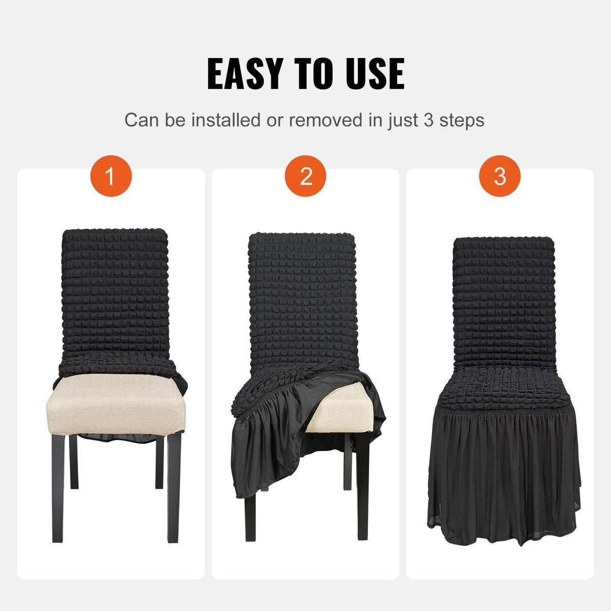 Stretch Spandex Folding Chair Covers, Universal Fitted Chair Cover with Skirt, Removable Washable Protective Slipcovers, for Wedding, Holiday, Banquet, Party, Celebration, Dining (4 PCS Black)