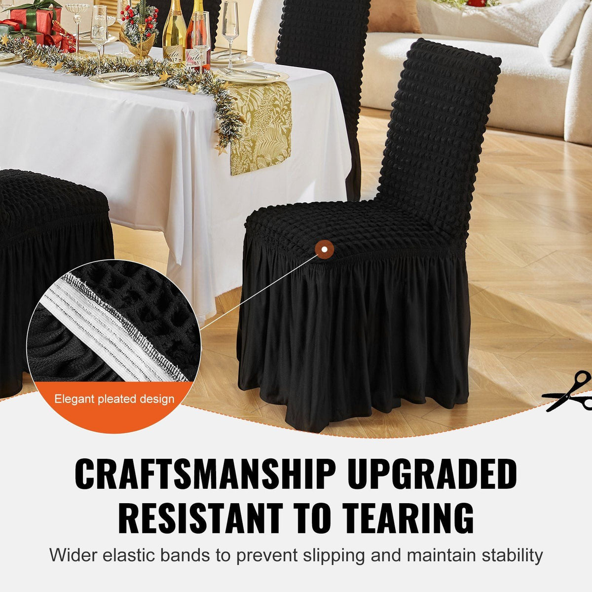 Stretch Spandex Folding Chair Covers, Universal Fitted Chair Cover with Skirt, Removable Washable Protective Slipcovers, for Wedding, Holiday, Banquet, Party, Celebration, Dining (4 PCS Black)