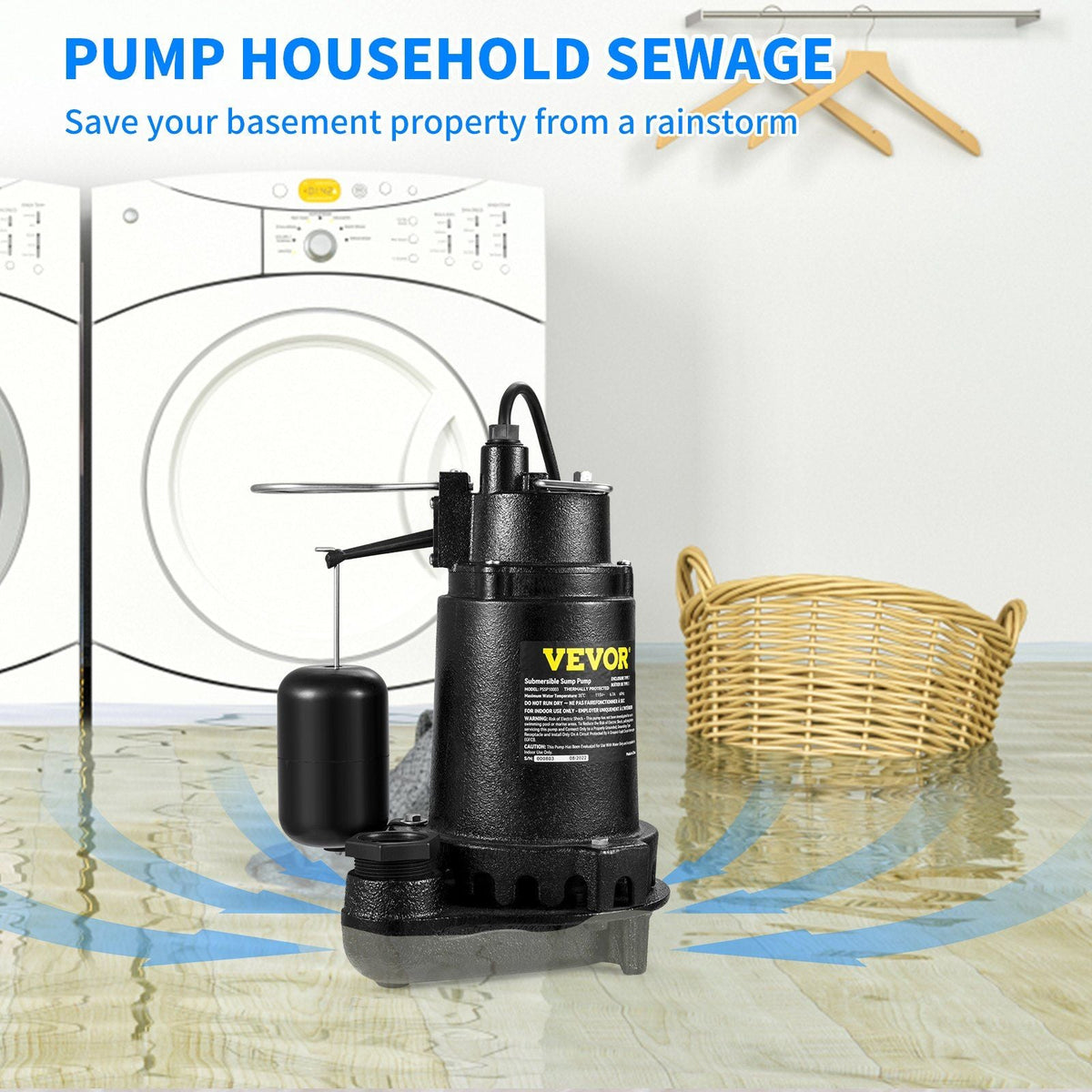 Submersible Sump Pump Water Pump 0.5/0.75/1/1.5 HP 66/72/93/98/100GPM Flow
