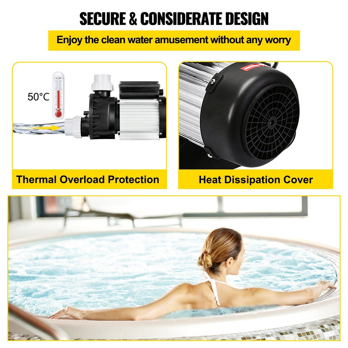 Swimming 1/2 HP 110V Hot Tub 0.37 Kw Water Circulation Spa Pump Above Ground Pool and Whirlpool Bath, Black