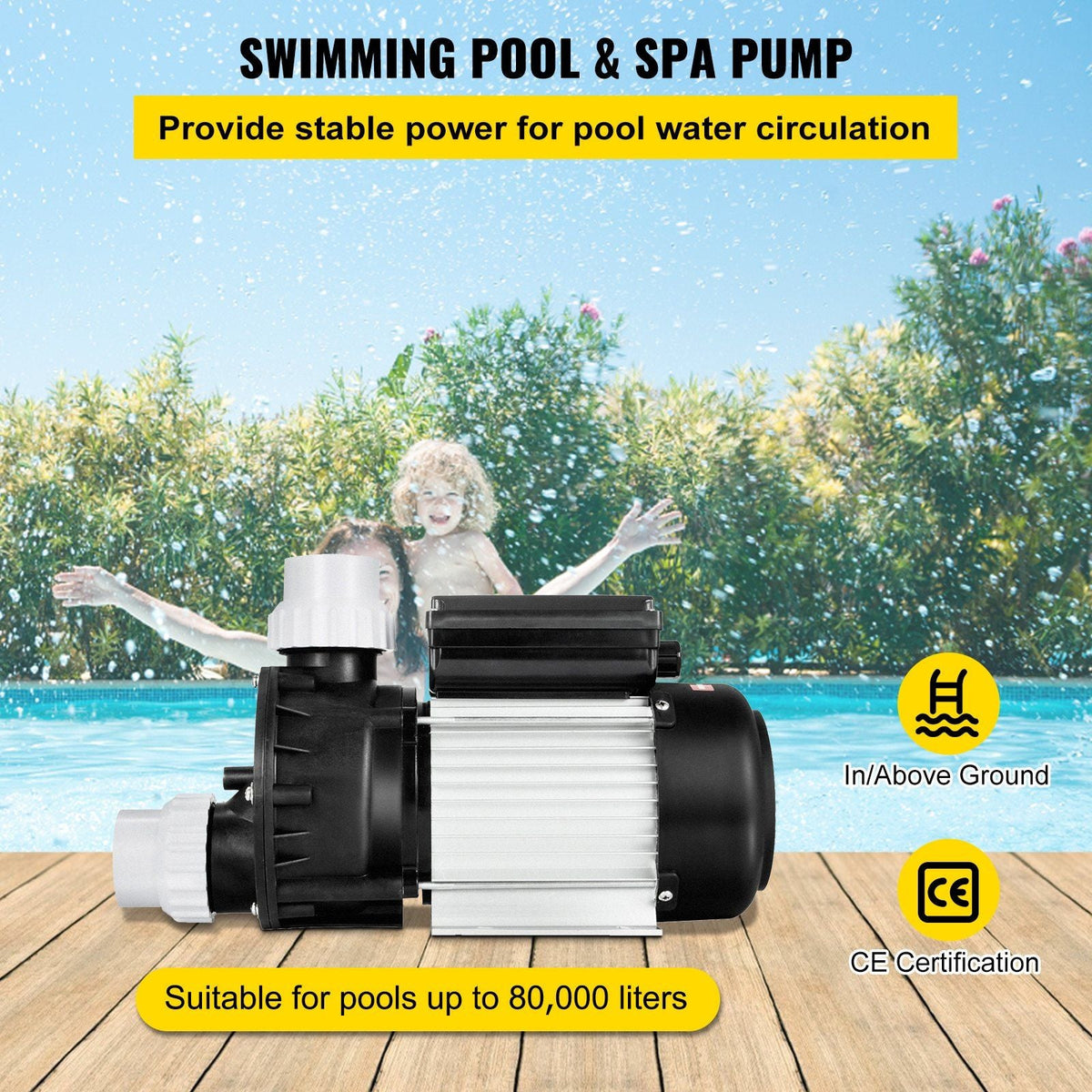 Swimming 1/2 HP 110V Hot Tub 0.37 Kw Water Circulation Spa Pump Above Ground Pool and Whirlpool Bath, Black