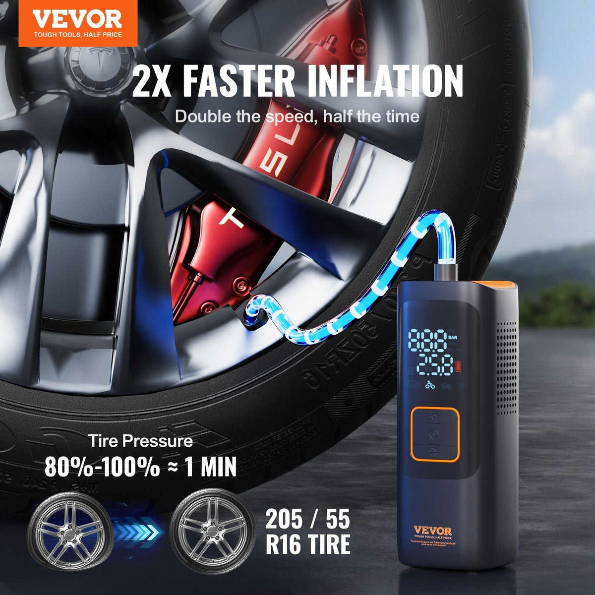 Tire Inflator Portable Air Compressor 7800mAh 3.7V 2X Faster 160PSI Auto-Off