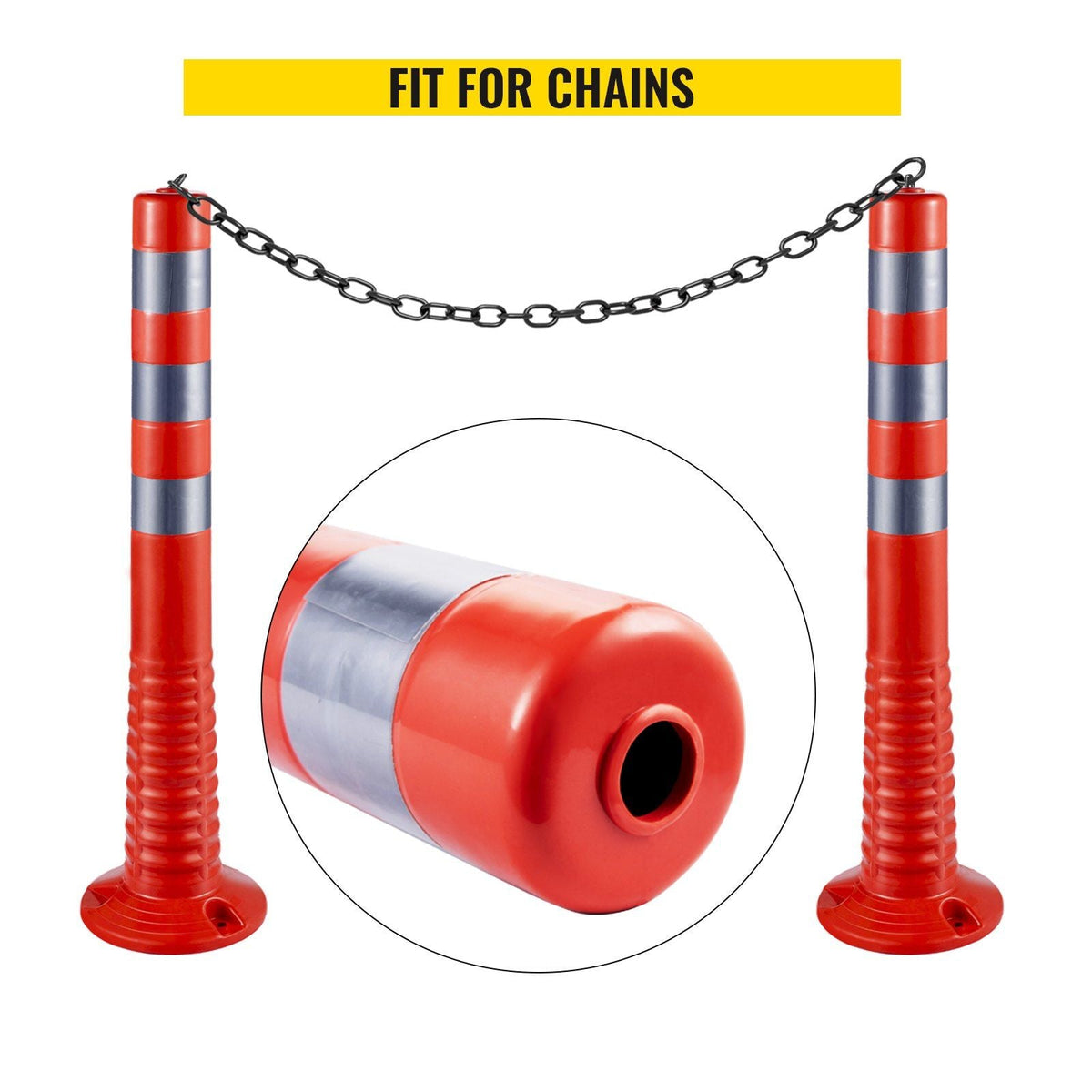 Traffic Delineator, 6 PCS Posts Channelizer Cone, Delineator Post Kit 30' in Height, PU Traffic Post, Orange Safety Cones, Portable Spring Posts with Base, Barrier Cones with Reflective Bands