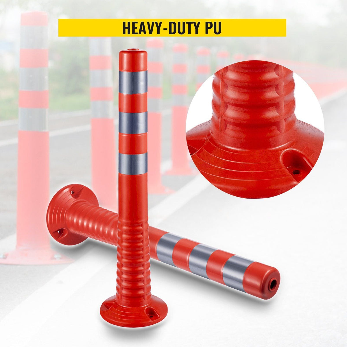 Traffic Delineator, 6 PCS Posts Channelizer Cone, Delineator Post Kit 30' in Height, PU Traffic Post, Orange Safety Cones, Portable Spring Posts with Base, Barrier Cones with Reflective Bands
