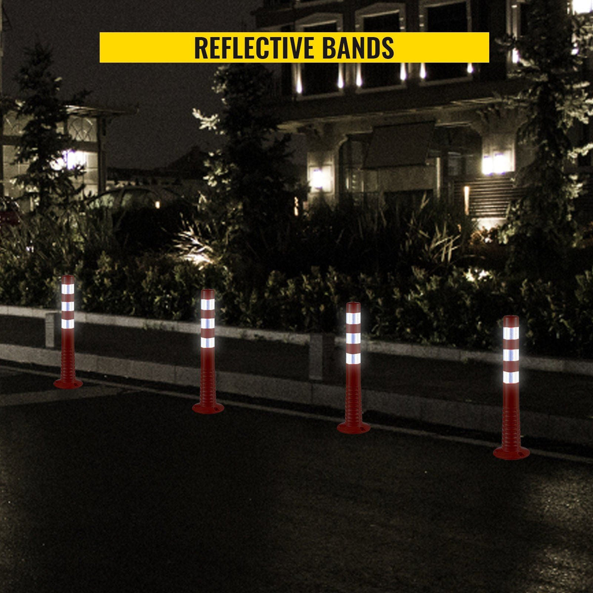 Traffic Delineator, 6 PCS Posts Channelizer Cone, Delineator Post Kit 30' in Height, PU Traffic Post, Orange Safety Cones, Portable Spring Posts with Base, Barrier Cones with Reflective Bands