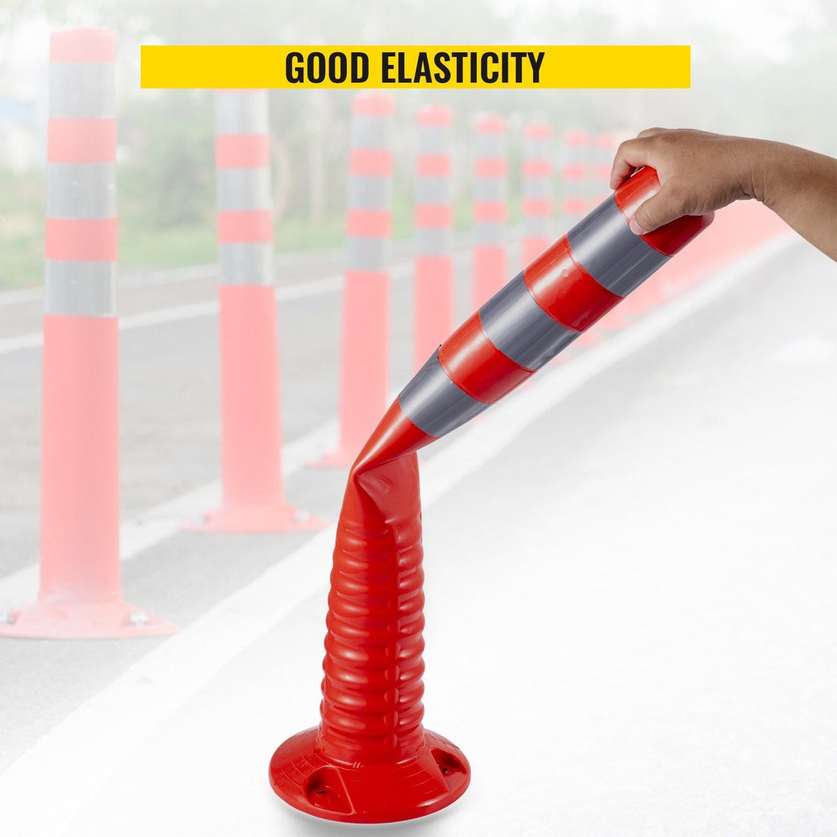 Traffic Delineator, 6 PCS Posts Channelizer Cone, Delineator Post Kit 30' in Height, PU Traffic Post, Orange Safety Cones, Portable Spring Posts with Base, Barrier Cones with Reflective Bands