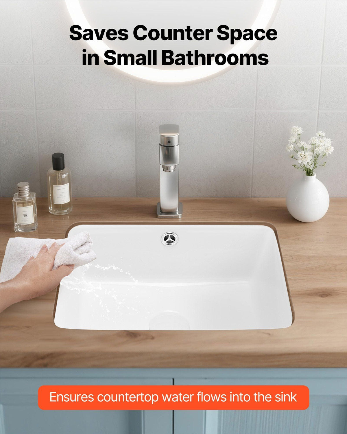 Undermount Bathroom Sink, 15.75 x 12.01 Inch Rectangular White Ceramic Vessel Sink with Overflow Hole, Under Counter Drop in Modern Lavatory Vanity Bath Wash Bowl Basin, Rectangle Small Space