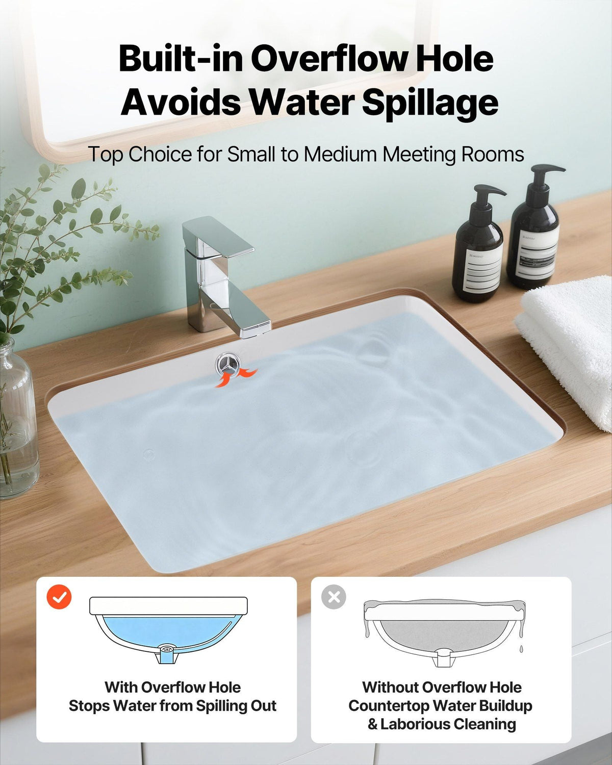 Undermount Bathroom Sink, 20.28 x 15.16 Inch Rectangular White Ceramic Vessel Sink with Overflow Hole, Under Counter Drop in Modern Lavatory Vanity Bath Wash Bowl Basin, Rectangle Small Space