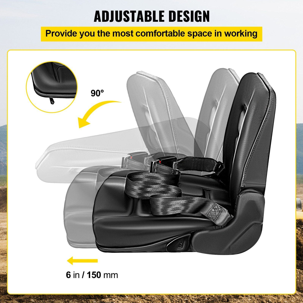 Universal Adjustable Forklift Seat with Safety Belt, Full Suspension Seat Replacement for Heavy Mechanical Seat