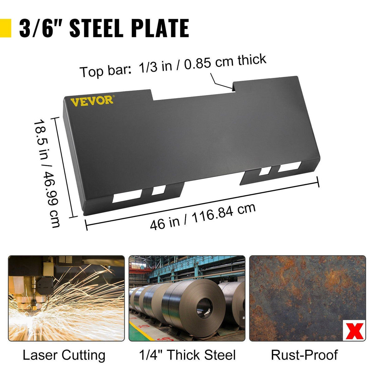 Universal Skid Steer Mount Plate 3/16" Thick Skid Steer Plate Attachment 3000LBS Weight Capacity Easy to Weld or Bolt to Different Accessories(Regular)