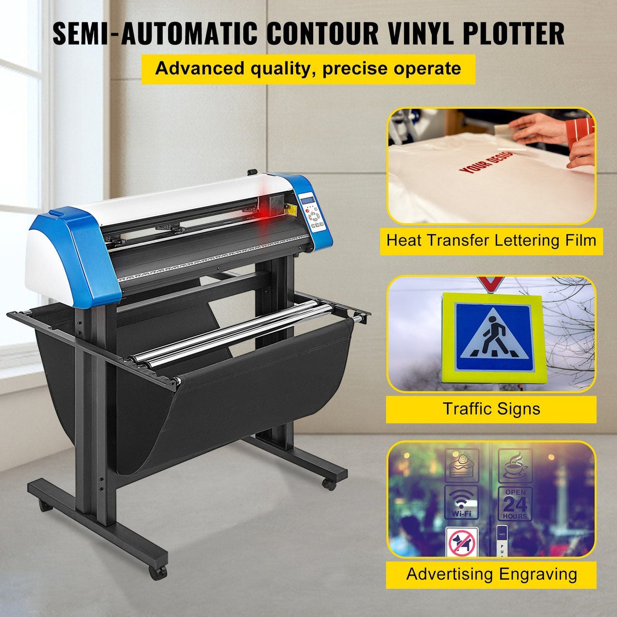 Vinyl Cutter 34 Inch Vinyl Cutter Machine Semi-Automatic DIY Vinyl Printer Cutter Machine Manual Positioning Sign Cutting with Floor Stand Signmaster Software
