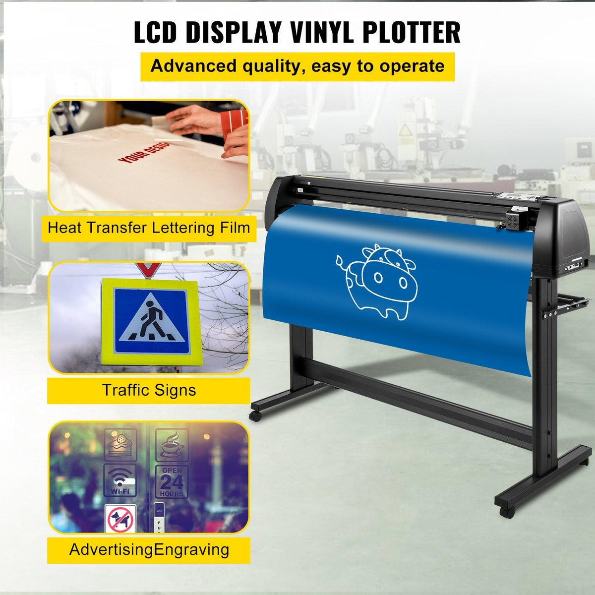 Vinyl Cutter Machine, 53in / 1350mm, LED Plotter Printer, Precise Manual Positioning, Softwares Support MAC and Windows Systems, Adjustable Force and Speed, Floor Stand for Making Sign Label