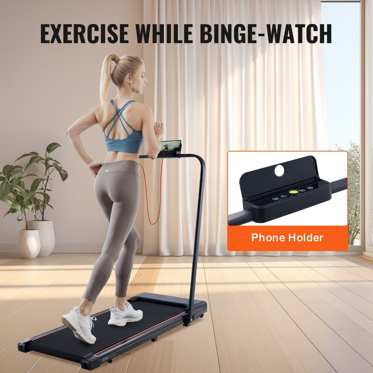 Walking Pad Under Desk Treadmill with Handle Bar for Home Office