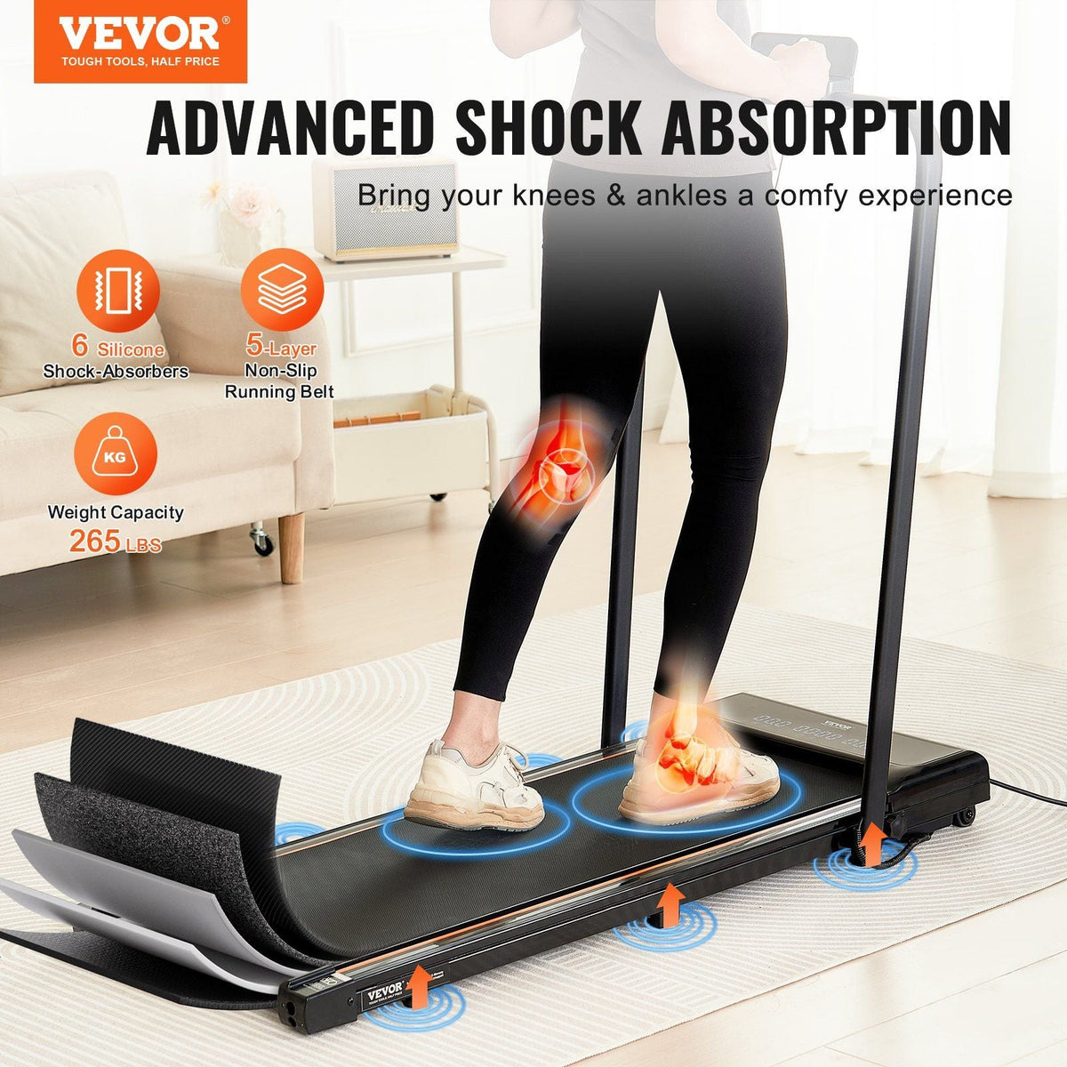 Walking Pad Under Desk Treadmill with Handle Bar for Home Office