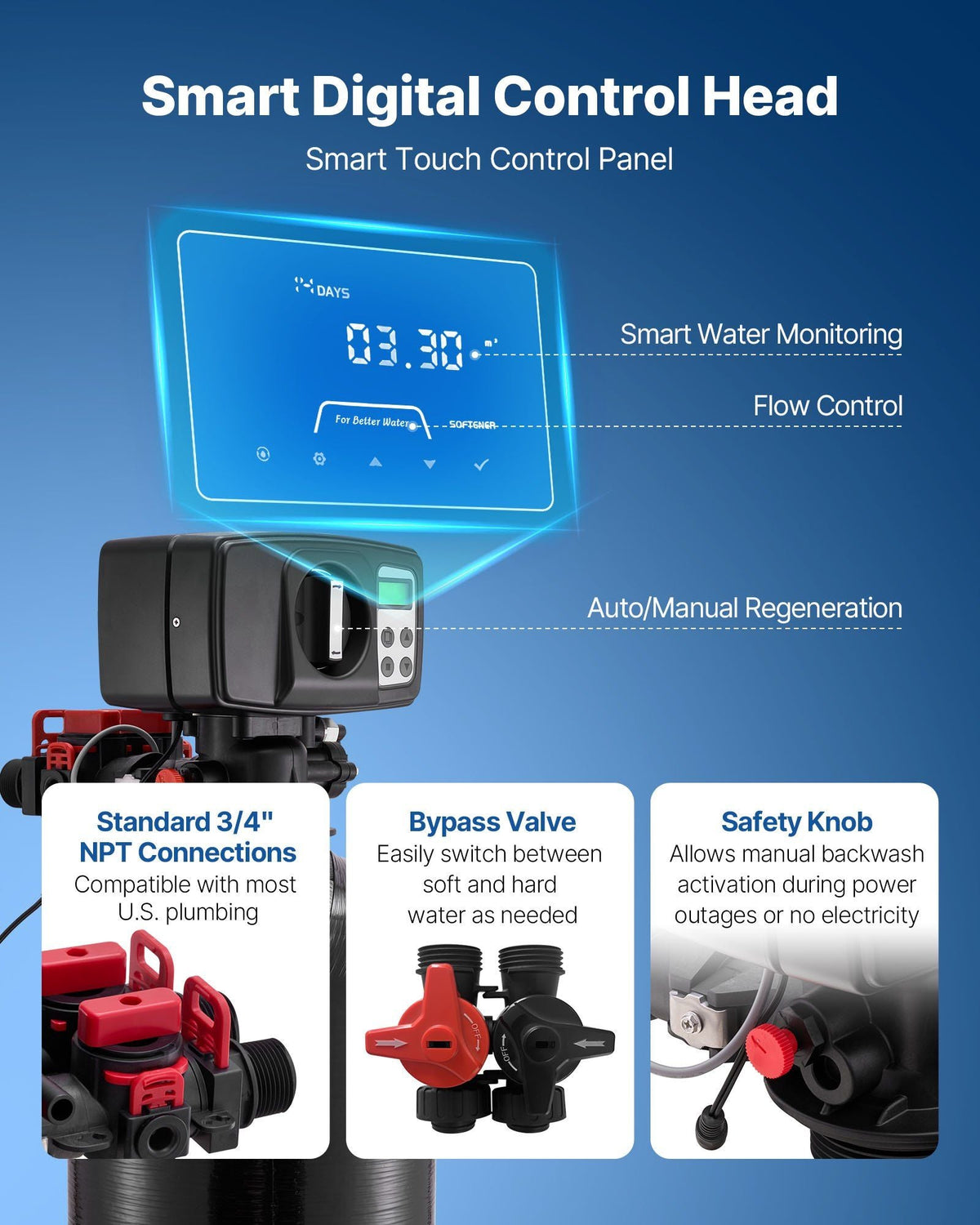 Water Softener, 32, 000 Grains Whole House Water Softener System, with Automatic Digital Control Head, Bypass Valve, Reduce Hardness and Minerals, Improve Water Quality, for 1-2 Bathrooms