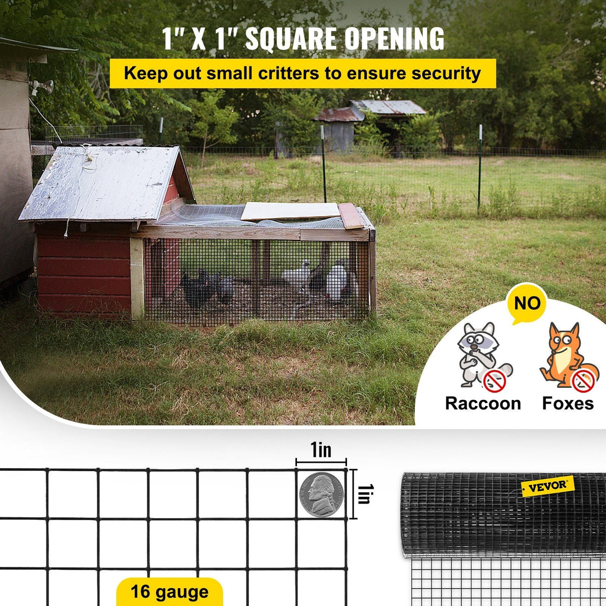 Welded Wire Fence Vinyl Coated Chicken Rabbit Mesh 1"x1" 16 Gauge 24"x50'