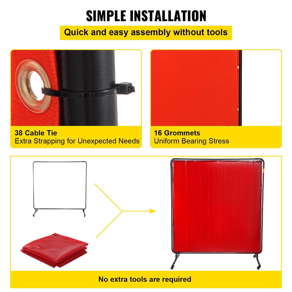 Welding Screen with Frame 6' x 6', Welding Curtain with 4 Wheels, Welding Protection Screen Red Flame-Resistant Vinyl, Portable Light-Proof Professional