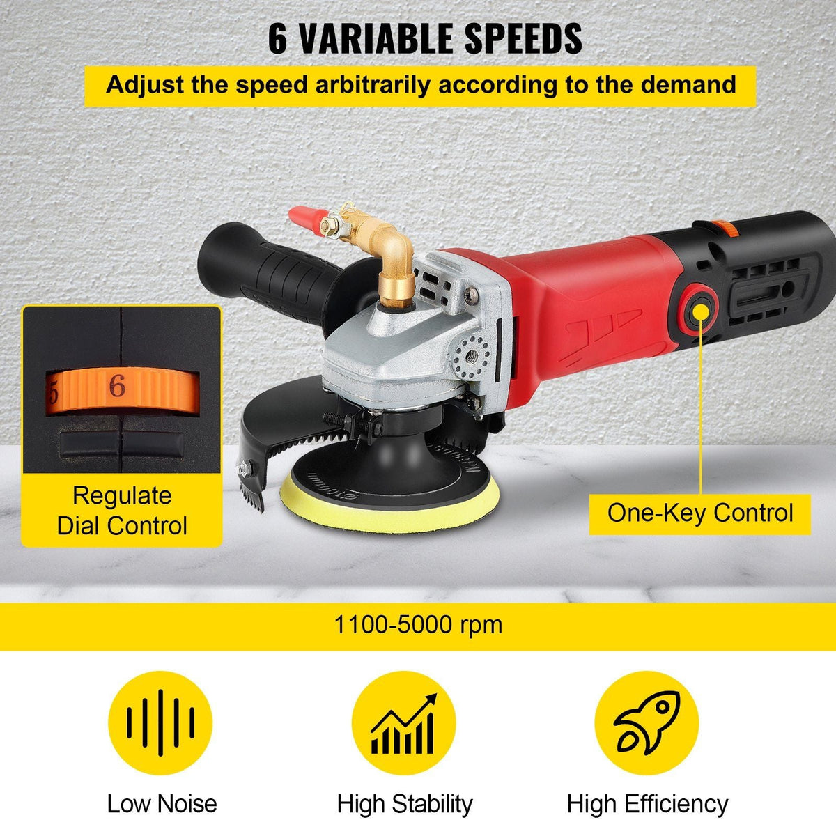 Wet Buffer / Polisher, Variable Speed 8 pcs Kit, Extra 4" & 5" Diamond Polishing Pads , Buffing Machine w 59" Pipe Adapter & Splash Shield, Concrete Stone Tool for Granite/Marble Countertop CE
