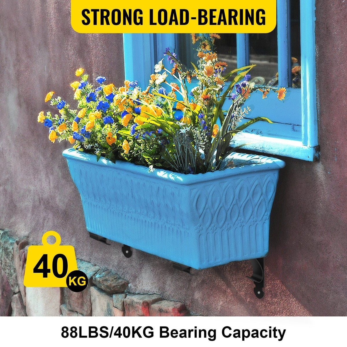 Window Box Brackets 88lbs Planter Box Brackets 24 x 10.5 x 10 in Black Planter Mounting Bracket Iron Material Black Window Box Hanger Bracket for Flower Box Durable Window Box Holder