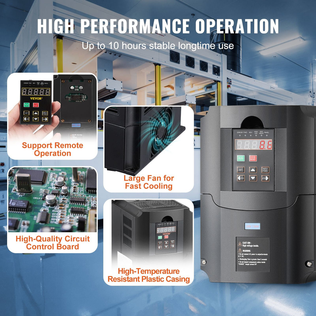 VFD 10HP, 7.5KW, 35A, 1 or 3 Phase 220V Input to 3 Phase 220V Output Variable Frequency Drive, 40-60Hz Input, 0-400Hz Output VFD for Spindle Motor CNC Speed Control