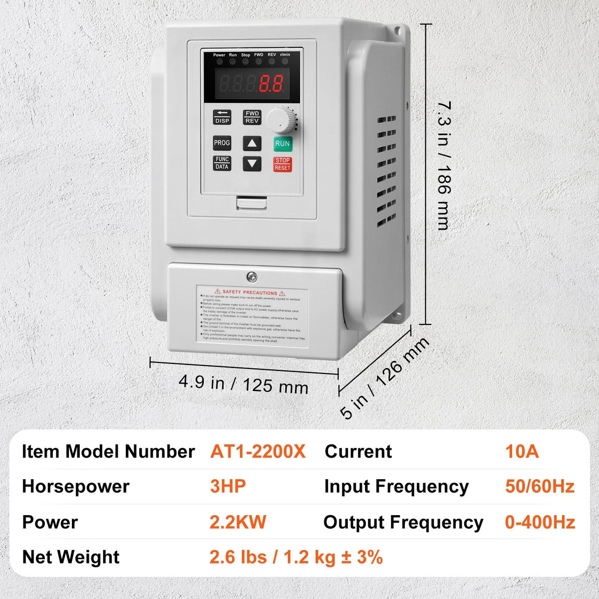 VFD 2.2KW 10A 3HP Variable Frequency Drive for 3-Phase Motor Speed Control