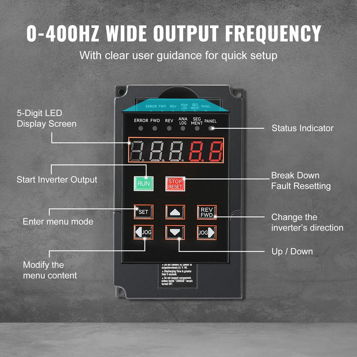VFD 2HP, 1.5KW, 7.5A, 1 or 3 Phase 220V Input to 3 Phase 220V Output Variable Frequency Drive, 40-60Hz Input, 0-400Hz Output VFD for Spindle Motor CNC Speed Control